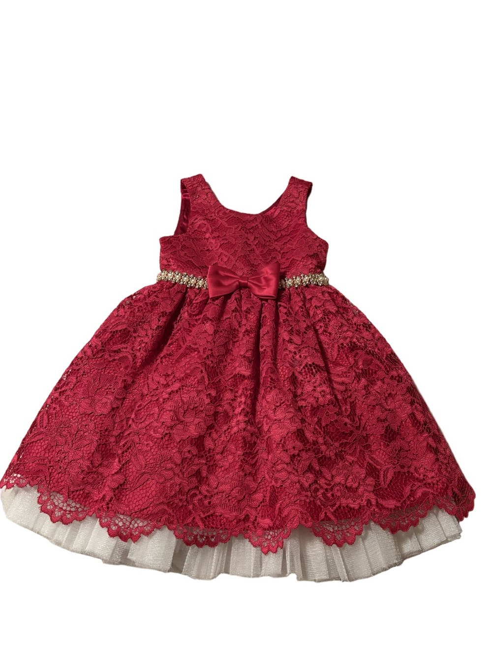 Sleeveless Red and White Layered Lace Dress Size 3T